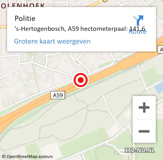 Locatie op kaart van de 112 melding: Politie 's-Hertogenbosch, A59 hectometerpaal: 141,6 op 21 juli 2022 17:39