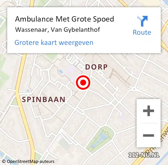 Locatie op kaart van de 112 melding: Ambulance Met Grote Spoed Naar Wassenaar, Van Gybelanthof op 21 juli 2022 17:53