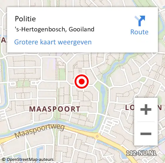 Locatie op kaart van de 112 melding: Politie 's-Hertogenbosch, Gooiland op 21 juli 2022 18:04