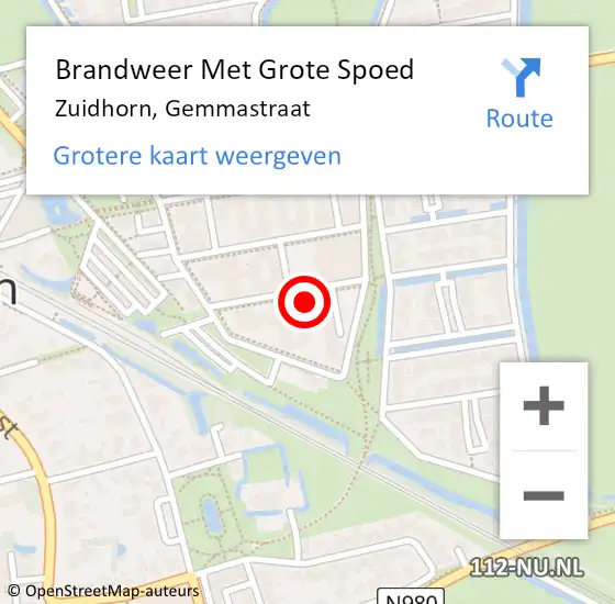 Locatie op kaart van de 112 melding: Brandweer Met Grote Spoed Naar Zuidhorn, Gemmastraat op 21 juli 2022 18:08