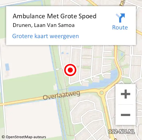 Locatie op kaart van de 112 melding: Ambulance Met Grote Spoed Naar Drunen, Laan Van Samoa op 23 juli 2014 23:32
