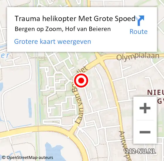 Locatie op kaart van de 112 melding: Trauma helikopter Met Grote Spoed Naar Bergen op Zoom, Hof van Beieren op 21 juli 2022 18:16