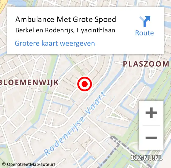 Locatie op kaart van de 112 melding: Ambulance Met Grote Spoed Naar Berkel en Rodenrijs, Hyacinthlaan op 21 juli 2022 18:26