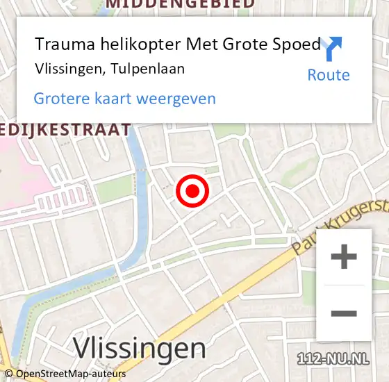 Locatie op kaart van de 112 melding: Trauma helikopter Met Grote Spoed Naar Vlissingen, Tulpenlaan op 21 juli 2022 18:48