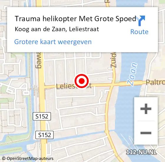 Locatie op kaart van de 112 melding: Trauma helikopter Met Grote Spoed Naar Koog aan de Zaan, Leliestraat op 21 juli 2022 19:08