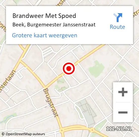 Locatie op kaart van de 112 melding: Brandweer Met Spoed Naar Beek, Burgemeester Janssenstraat op 21 juli 2022 19:10