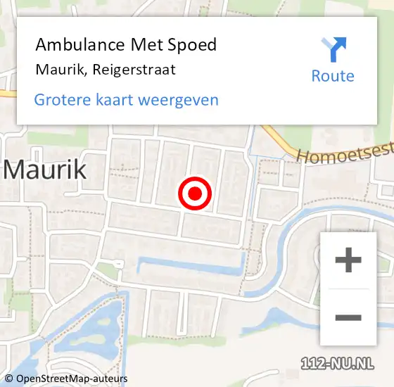 Locatie op kaart van de 112 melding: Ambulance Met Spoed Naar Maurik, Reigerstraat op 21 juli 2022 19:15
