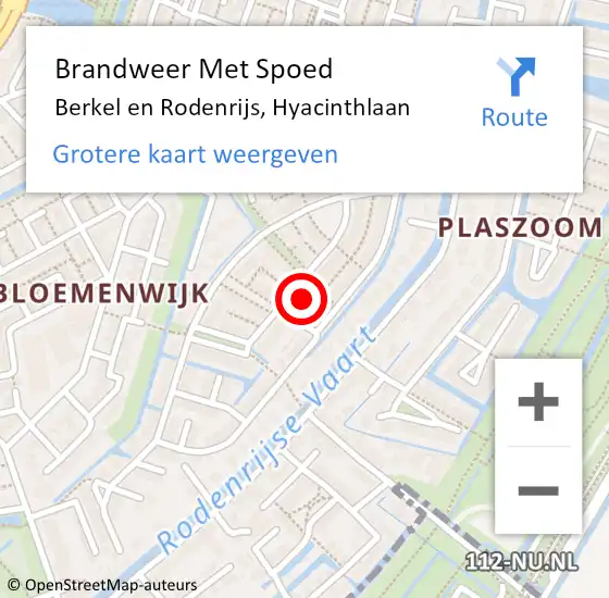 Locatie op kaart van de 112 melding: Brandweer Met Spoed Naar Berkel en Rodenrijs, Hyacinthlaan op 21 juli 2022 19:16