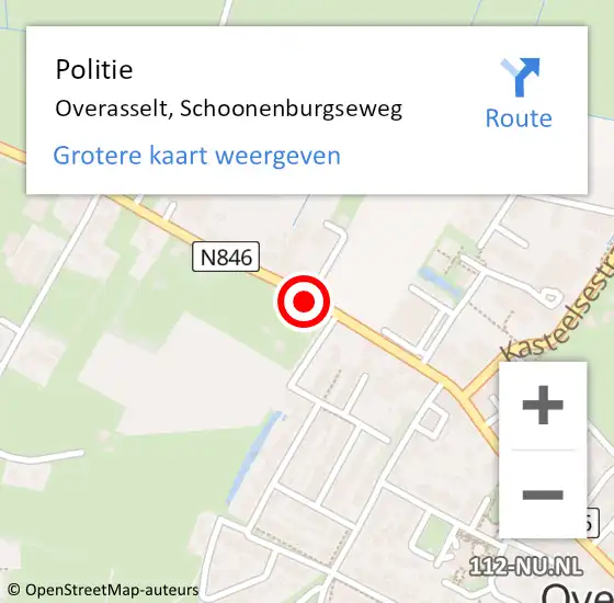 Locatie op kaart van de 112 melding: Politie Overasselt, Schoonenburgseweg op 21 juli 2022 19:20