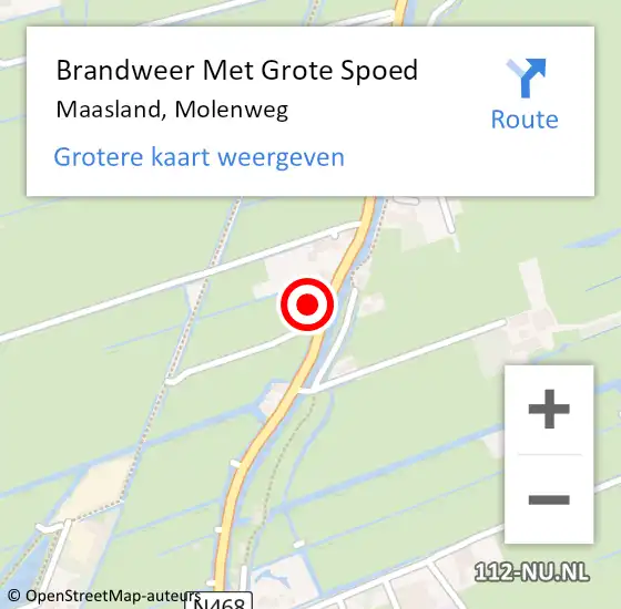 Locatie op kaart van de 112 melding: Brandweer Met Grote Spoed Naar Maasland, Molenweg op 21 juli 2022 19:54