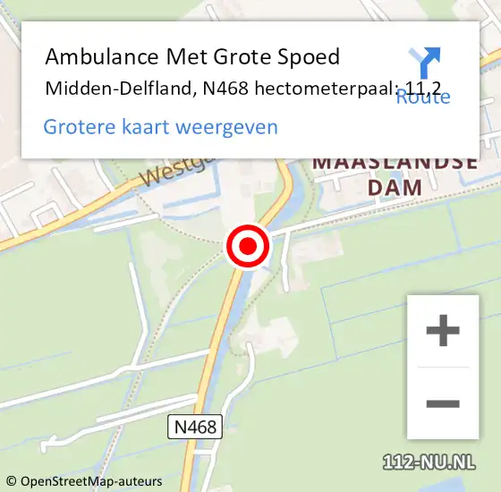 Locatie op kaart van de 112 melding: Ambulance Met Grote Spoed Naar Midden-Delfland, N468 hectometerpaal: 11,2 op 21 juli 2022 20:25