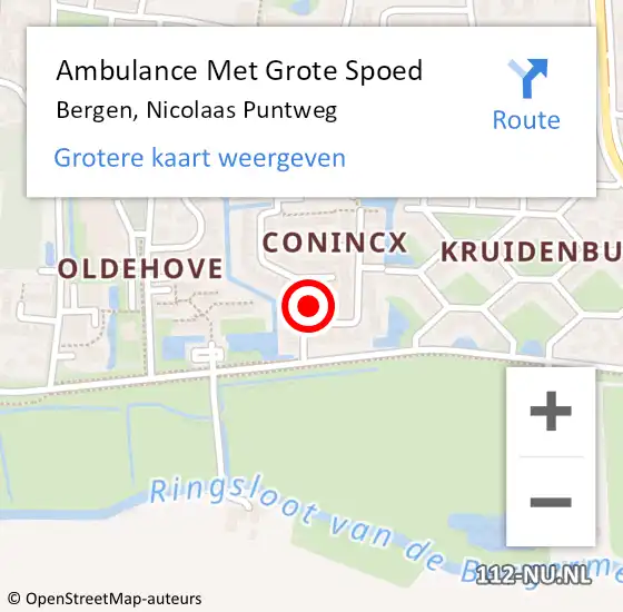 Locatie op kaart van de 112 melding: Ambulance Met Grote Spoed Naar Bergen, Nicolaas Puntweg op 21 juli 2022 20:28