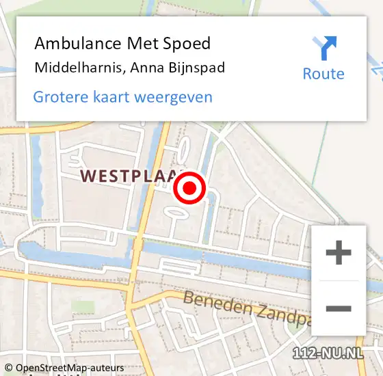 Locatie op kaart van de 112 melding: Ambulance Met Spoed Naar Middelharnis, Anna Bijnspad op 21 juli 2022 20:58