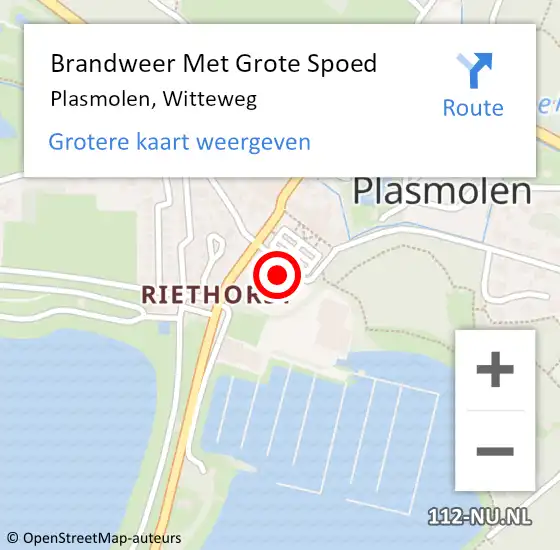 Locatie op kaart van de 112 melding: Brandweer Met Grote Spoed Naar Plasmolen, Witteweg op 21 juli 2022 21:05