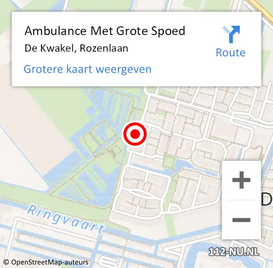 Locatie op kaart van de 112 melding: Ambulance Met Grote Spoed Naar De Kwakel, Rozenlaan op 21 juli 2022 21:05