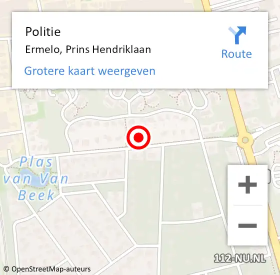 Locatie op kaart van de 112 melding: Politie Ermelo, Prins Hendriklaan op 21 juli 2022 21:15