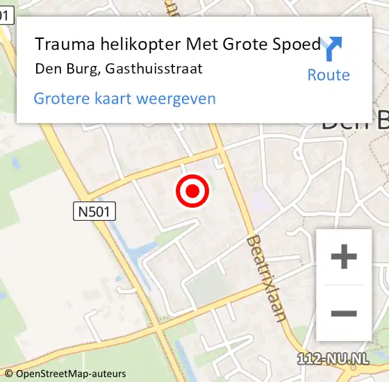 Locatie op kaart van de 112 melding: Trauma helikopter Met Grote Spoed Naar Den Burg, Gasthuisstraat op 21 juli 2022 22:08