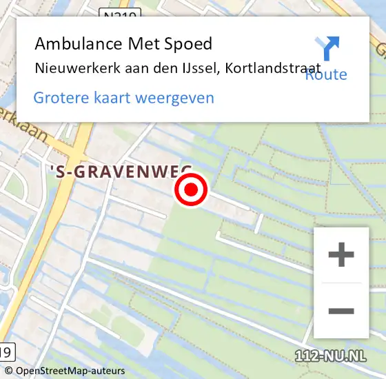 Locatie op kaart van de 112 melding: Ambulance Met Spoed Naar Nieuwerkerk aan den IJssel, Kortlandstraat op 21 juli 2022 22:17