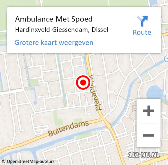 Locatie op kaart van de 112 melding: Ambulance Met Spoed Naar Hardinxveld-Giessendam, Dissel op 21 juli 2022 22:22