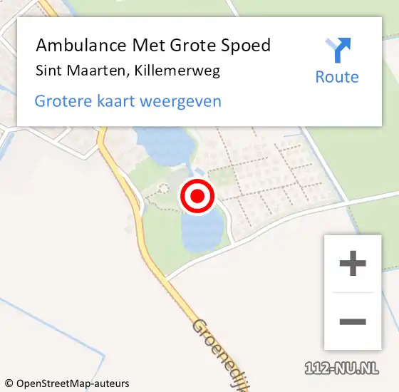 Locatie op kaart van de 112 melding: Ambulance Met Grote Spoed Naar Sint Maarten, Killemerweg op 21 juli 2022 22:32