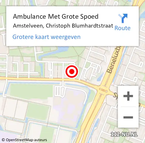 Locatie op kaart van de 112 melding: Ambulance Met Grote Spoed Naar Amstelveen, Christoph Blumhardtstraat op 21 juli 2022 22:48