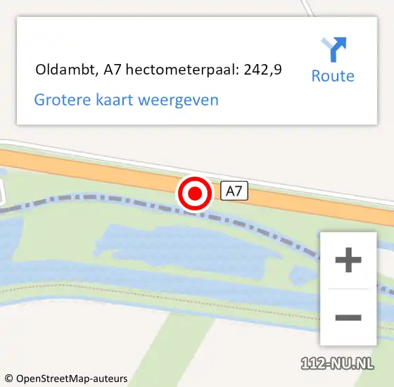 Locatie op kaart van de 112 melding:  Oldambt, A7 hectometerpaal: 242,9 op 21 juli 2022 23:17