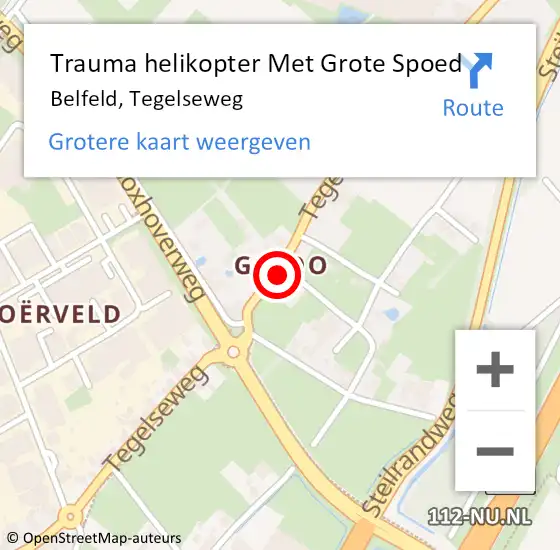 Locatie op kaart van de 112 melding: Trauma helikopter Met Grote Spoed Naar Belfeld, Tegelseweg op 21 juli 2022 23:40