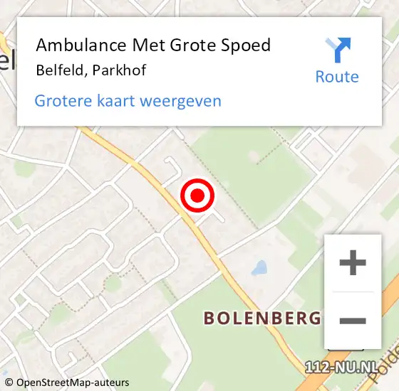 Locatie op kaart van de 112 melding: Ambulance Met Grote Spoed Naar Belfeld, Parkhof op 22 juli 2022 01:43