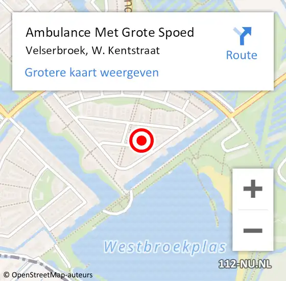 Locatie op kaart van de 112 melding: Ambulance Met Grote Spoed Naar Velserbroek, W. Kentstraat op 22 juli 2022 03:07