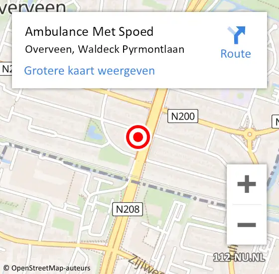 Locatie op kaart van de 112 melding: Ambulance Met Spoed Naar Overveen, Waldeck Pyrmontlaan op 22 juli 2022 04:43