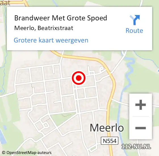 Locatie op kaart van de 112 melding: Brandweer Met Grote Spoed Naar Meerlo, Beatrixstraat op 22 juli 2022 04:51