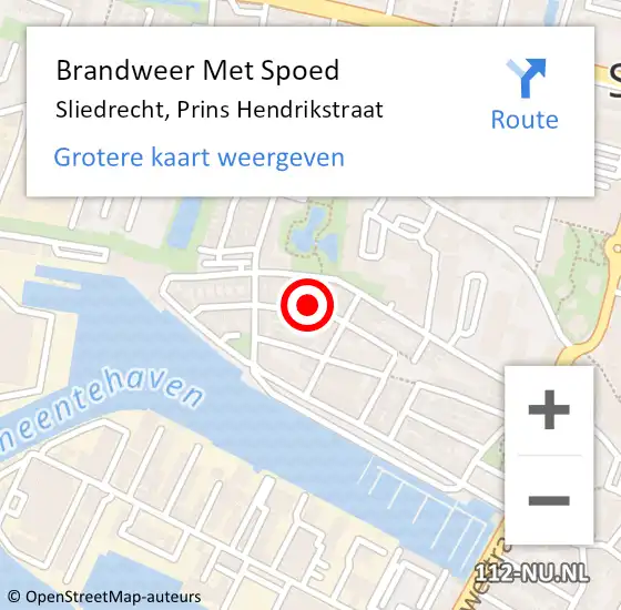 Locatie op kaart van de 112 melding: Brandweer Met Spoed Naar Sliedrecht, Prins Hendrikstraat op 22 juli 2022 05:11