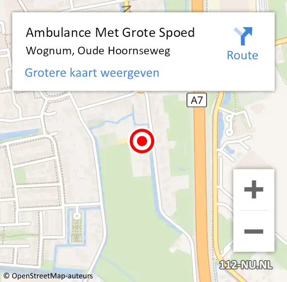 Locatie op kaart van de 112 melding: Ambulance Met Grote Spoed Naar Wognum, Oude Hoornseweg op 22 juli 2022 06:43