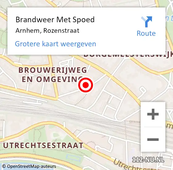 Locatie op kaart van de 112 melding: Brandweer Met Spoed Naar Arnhem, Rozenstraat op 22 juli 2022 06:58