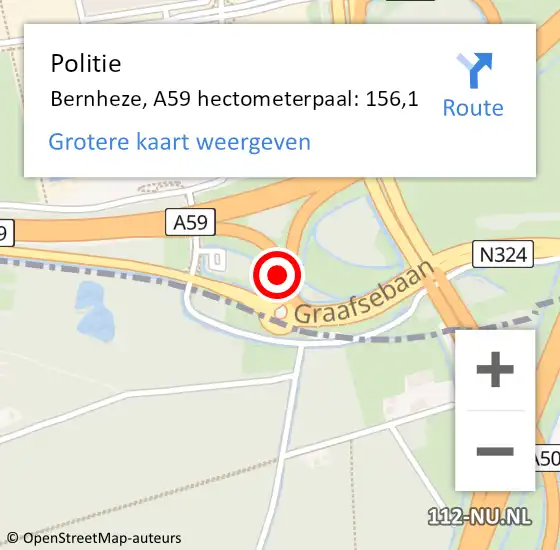 Locatie op kaart van de 112 melding: Politie Bernheze, A59 hectometerpaal: 156,1 op 22 juli 2022 07:09