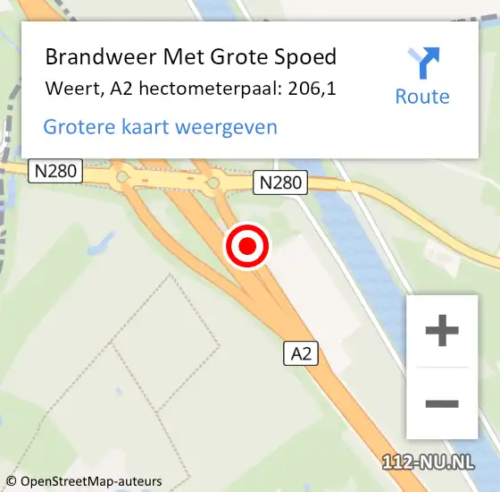 Locatie op kaart van de 112 melding: Brandweer Met Grote Spoed Naar Weert, A2 hectometerpaal: 206,1 op 22 juli 2022 07:16