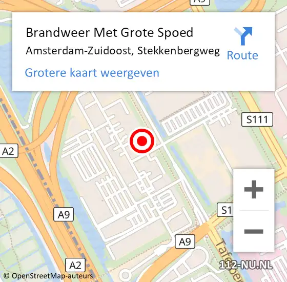 Locatie op kaart van de 112 melding: Brandweer Met Grote Spoed Naar Amsterdam-Zuidoost, Stekkenbergweg op 22 juli 2022 07:54