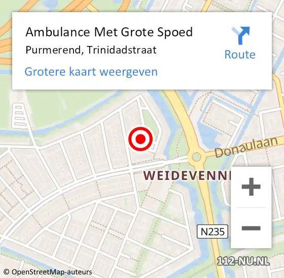 Locatie op kaart van de 112 melding: Ambulance Met Grote Spoed Naar Purmerend, Trinidadstraat op 22 juli 2022 07:55