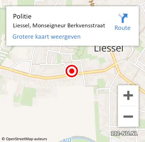 Locatie op kaart van de 112 melding: Politie Liessel, Monseigneur Berkvensstraat op 22 juli 2022 08:16