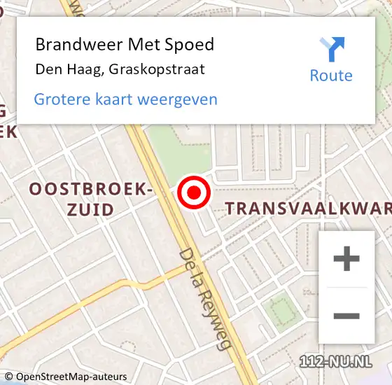 Locatie op kaart van de 112 melding: Brandweer Met Spoed Naar Den Haag, Graskopstraat op 22 juli 2022 08:27