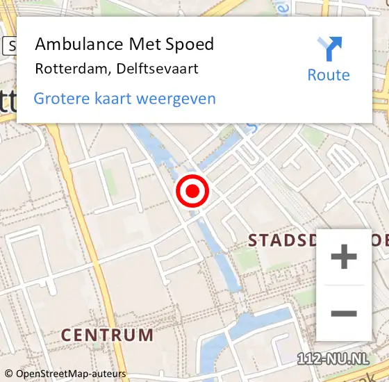 Locatie op kaart van de 112 melding: Ambulance Met Spoed Naar Rotterdam, Delftsevaart op 22 juli 2022 09:06