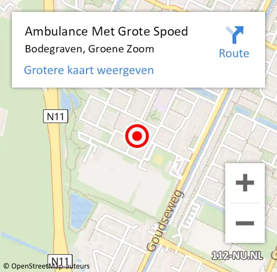 Locatie op kaart van de 112 melding: Ambulance Met Grote Spoed Naar Bodegraven, Groene Zoom op 22 juli 2022 09:11