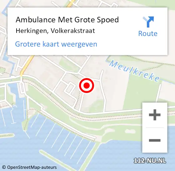 Locatie op kaart van de 112 melding: Ambulance Met Grote Spoed Naar Herkingen, Volkerakstraat op 22 juli 2022 09:12