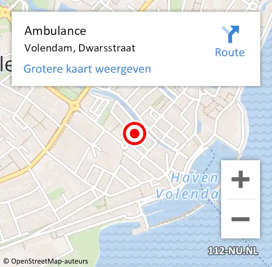 Locatie op kaart van de 112 melding: Ambulance Volendam, Dwarsstraat op 22 juli 2022 09:16