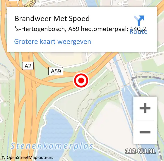 Locatie op kaart van de 112 melding: Brandweer Met Spoed Naar 's-Hertogenbosch, A59 hectometerpaal: 140,2 op 22 juli 2022 09:17