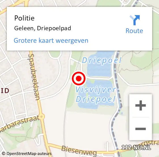 Locatie op kaart van de 112 melding: Politie Geleen, Driepoelpad op 22 juli 2022 09:18