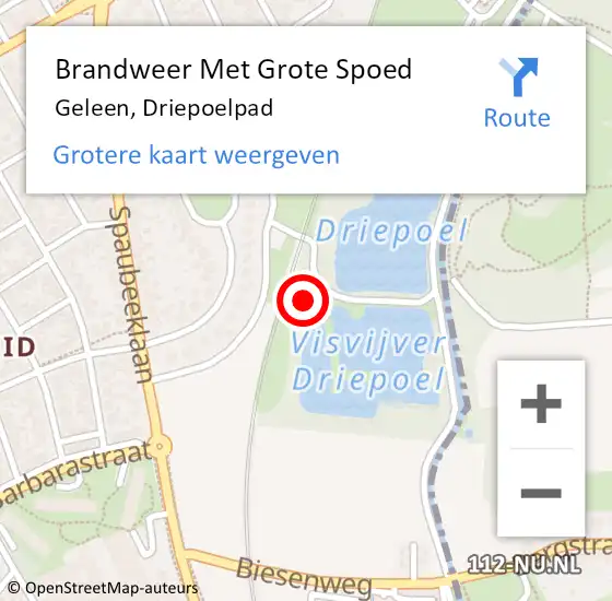 Locatie op kaart van de 112 melding: Brandweer Met Grote Spoed Naar Geleen, Driepoelpad op 22 juli 2022 09:18