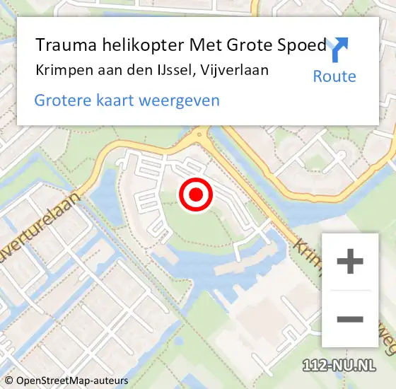 Locatie op kaart van de 112 melding: Trauma helikopter Met Grote Spoed Naar Krimpen aan den IJssel, Vijverlaan op 22 juli 2022 10:02