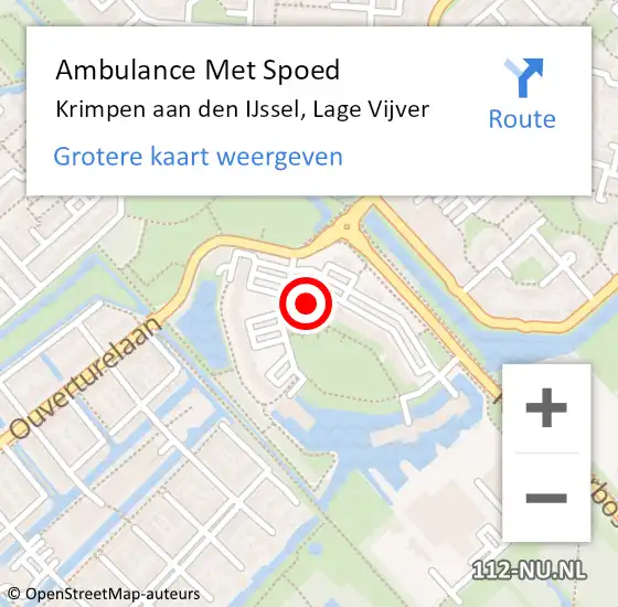 Locatie op kaart van de 112 melding: Ambulance Met Spoed Naar Krimpen aan den IJssel, Lage Vijver op 22 juli 2022 10:07