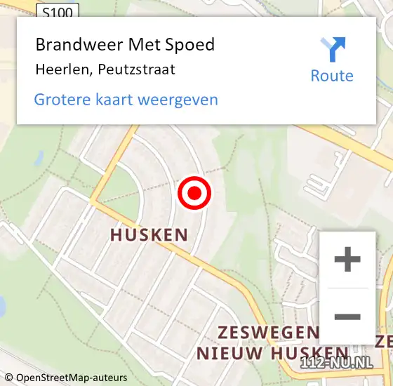 Locatie op kaart van de 112 melding: Brandweer Met Spoed Naar Heerlen, Peutzstraat op 22 juli 2022 10:33